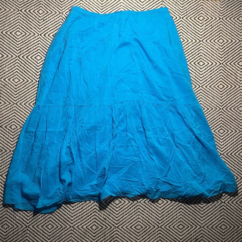 VINTAGE Blue Maxi Skirt Womens 2X Cotton Silk Flowy Cottagecore Summer Festival